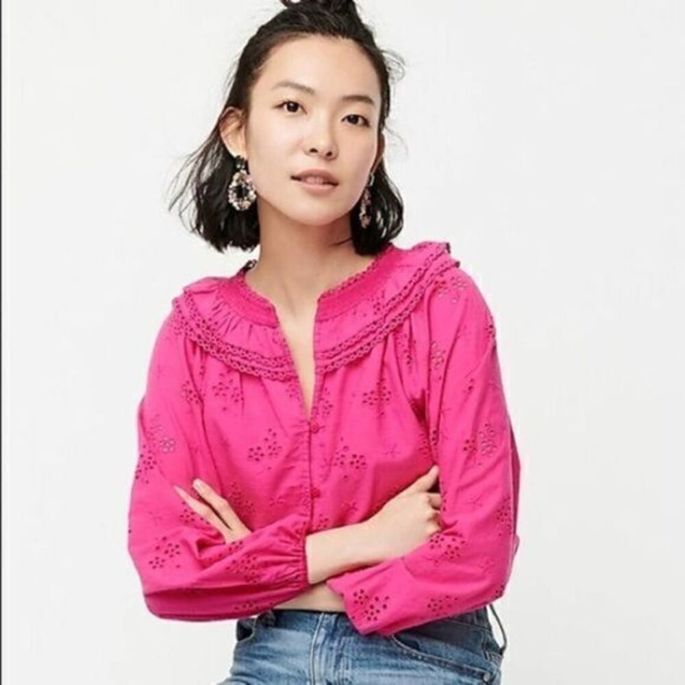 JCREW Button-front Eyelet Peasant Top NWT Sz Small
